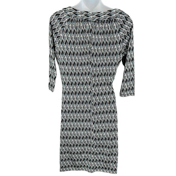 Miss Tina Midi Dress Keyhole V Neck Aztec Black Brown Tan Turquoise Print Medium - Picture 4 of 15